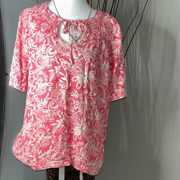 Chic Pink 3/4 Sleeve Tie Front Blouse - Picture 1 of 8